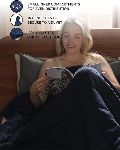 YnM Weighted Blanket,Heavy 100 Percent Oeko-Tex Certified Cotton Material, Bed Blanket for One Person of 190lbs, Ideal for Queen/King Bed (60x80 Inches, 20 Pounds, Navy)