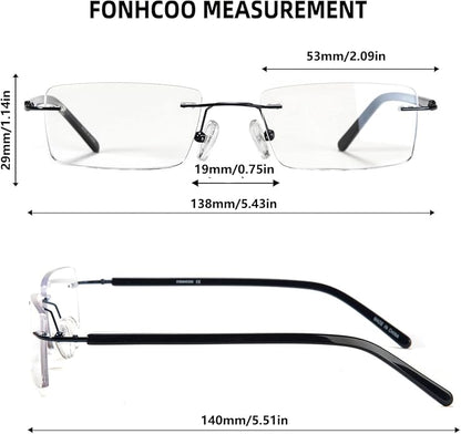 FONHCOO Blue Light Blocking Glasses Anti Blue Ray Unisex Lightweight Rimless Frameless Rectangle Computer Gaming Glasses