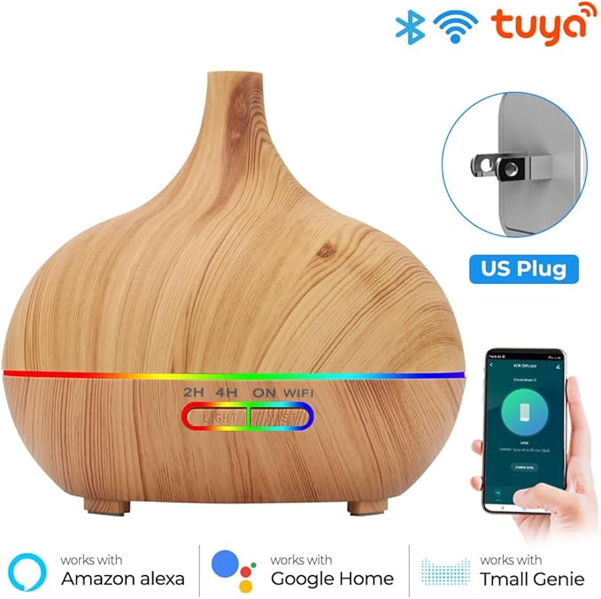 WiFi+Bluetooth Smart Essential Oil Diffuser Compatible with Alexa, Ultrasonic Aromatherapy Diffuser & Mist Humidifier with Voice & APP Remote Control, Schedule & Timer,RGB Light (US)