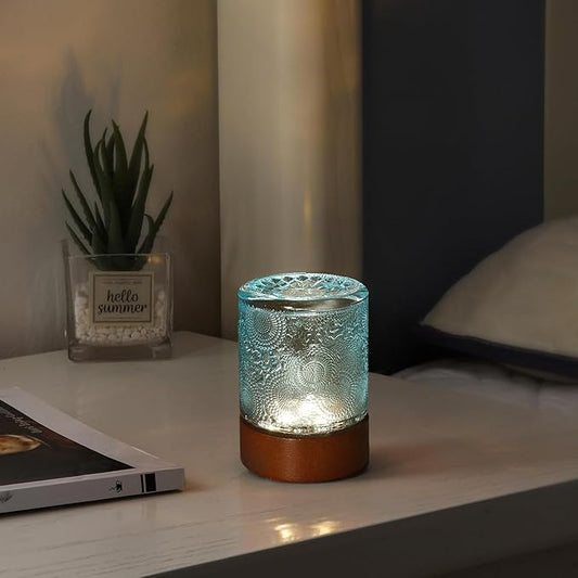 Mini Soft Warm Light Lamp Battery Operated Portable Night Light with Timer, Small Glass Vintage Dim Sleep Nightlights, Battery Powered Wireless Night Lights for Adults (1), Blue, M2-1-6