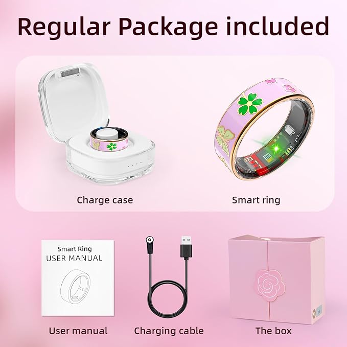 Smart Ring Men & Women Ring Sleep Tracker Pedometer Long Battery Life No Subscription Fee, IP68 Waterproof (Pink, 6)
