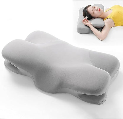 Ergonomic Memory Foam Pillow with Cotton Cover - Enhances Sleep, Orthopedic Design, Pressure Relief, Adjustable Loft. Contoured Fit for Neck & Shoulder Pain Alleviation (Light Grey)