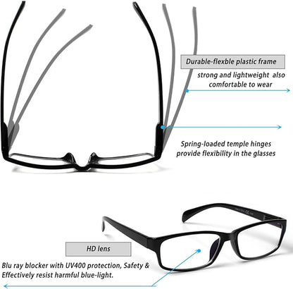 JOSCHOO Computer Reading Glasses for Women and Men 6 Pack Blue Light Blocking Spring Hinge Readers
