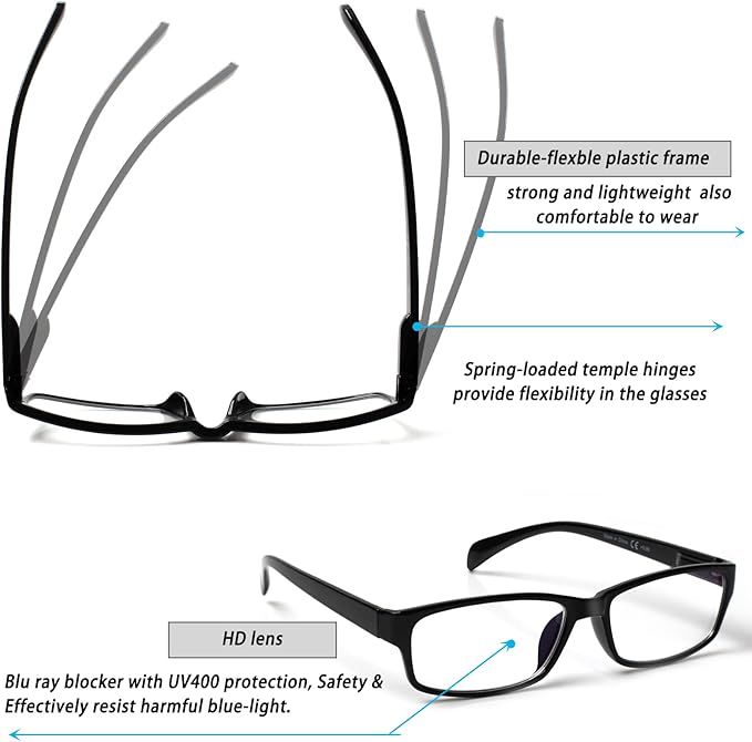 JOSCHOO Computer Reading Glasses for Women and Men 6 Pack Blue Light Blocking Spring Hinge Readers