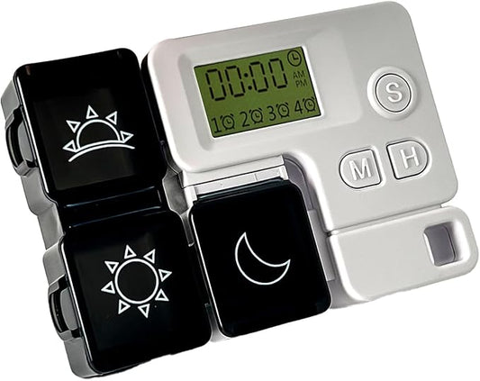 Automatic Pill Dispenser with Built-in Digital Clock & Reminder System Portable 7-Compartment Medicine Organizer with Flexible Design (Black, 3Compartments)