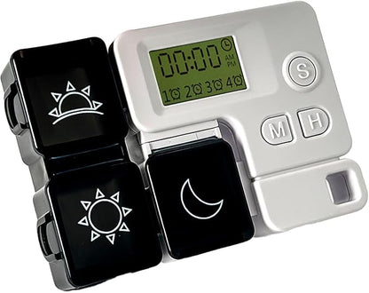 Automatic Pill Dispenser with Built-in Digital Clock & Reminder System Portable 7-Compartment Medicine Organizer with Flexible Design (Black, 5Compartments)