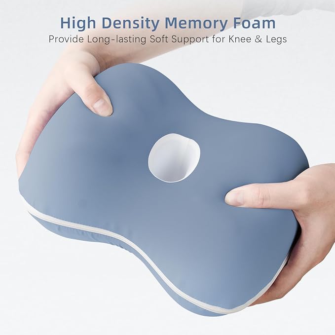 Knee Pillow for Side Sleepers - Cooling Pillows Between Legs for Side Sleeping - Large Memory Foam Knee Pillows for Hip Pain & Spine Alignment (Misty Blue)