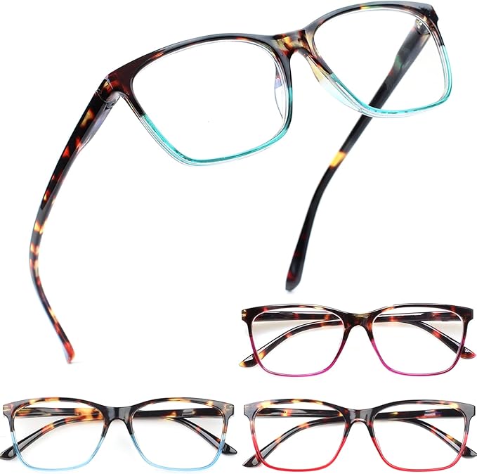 Henotin 4 Pack Ladies Reading Glasses Blue Light Blocking Spring Hinge Readers Anti Eyestrain Computer Eyeglasses (Multicolor, 1.25)