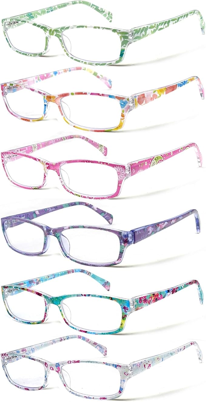 Henotin 6-Pack Reading Glasses Blue Light Blocking Anti Eyestrain Computer Reading Glasses for Women and Men Readers (Mix Color-D, 1.25, Diopters)
