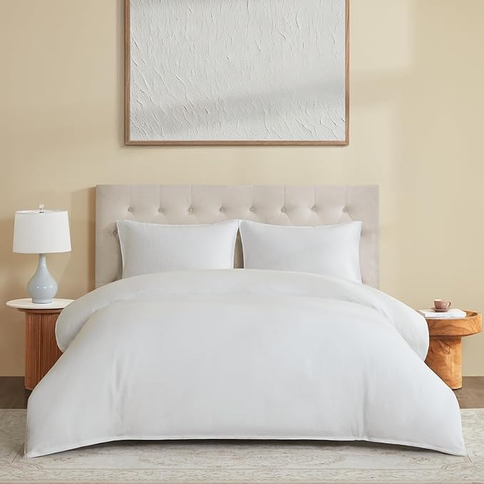 DAPU 100% Linen Duvet Cover Set - Pure Natural French Flax Linen with Corner Ties and Zipper Closure Soft Breathable Durable for Hot Sleepers 1 Duvet Cover 2 Pillowcases (White, California King)