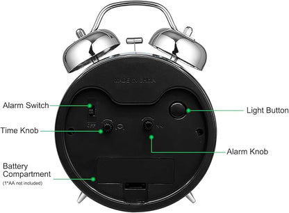 Super Loud Alarm Clock for Heavy Sleepers Adults,Twin Bell Retro 4 Inch Silent Non-Ticking Quartz with Backlight, Metal dial, Alarm Clocks for Bedrooms Bedside (Green)
