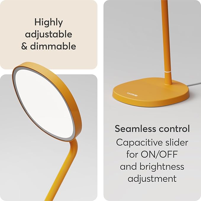 Lumie Task - 10,000 Lux Adjustable Bright Light Therapy Desk Lamp for Mood and Energy Boost and Winter Blues Relief, Crystal Clear Illumination and Maximum Visual Comfort - Golden Yellow