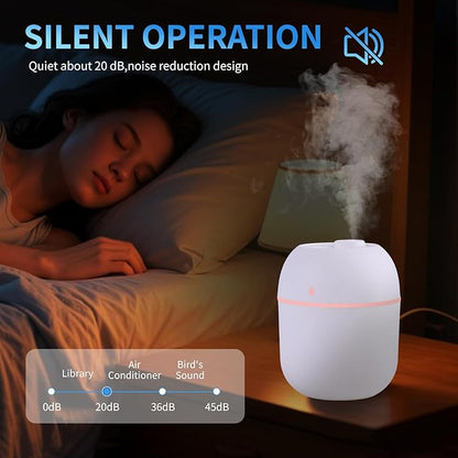 Portable Mini Humidifier Small Cool Mist Humidifier Personal Desktop USB Powered Super Quiet for Travel Car,Office,Baby Bedroom, Night Light, 2 Mist Modes, Auto Shut-off