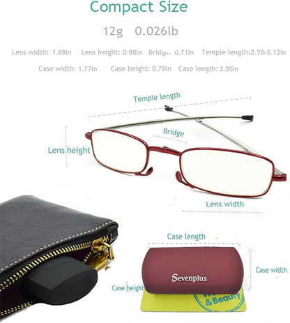 sevenplus 2 Pack Reading Glasses Blue Light Blocking, Anti UV Glare, Foldable Computer Spring Hinge Readers for Women Man