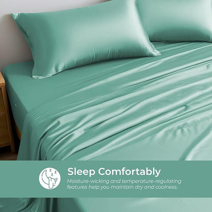 LINENWALAS Full Flat Sheet Only - Rayon Derived from Bamboo Silk Bed Sheet, Premium Breathable Cooling Sheet, Soft Top Sheet (Full, Aqua)