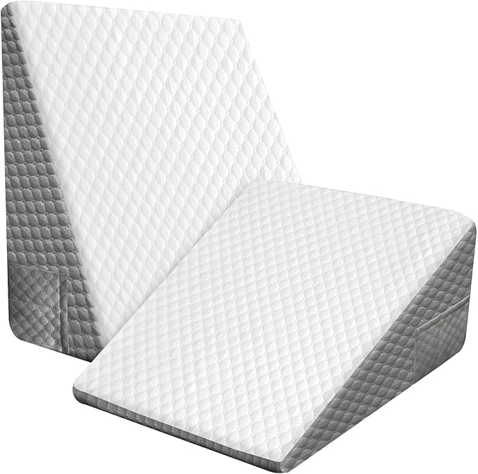 Wedge Pillow, 10 Inch Bed Wedge Pillow for Headboard, Pillow Wedge for Acid Reflux Relief, After Surgery, Sleeping，Back Pain Relief, Memory Foam Top, LightGrey