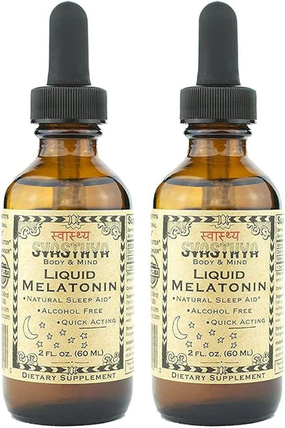 Svasthya Body & Mind Liquid Melatonin - Promotes Natural Sleep - Alcohol Free for Adult and Children, Made in The USA, 2 oz, Pack of 2