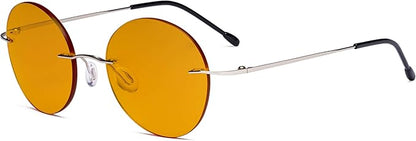 Eyekepper Frameless Blue Light Blocking Glasses with Orange Tinted Lens for Sleeping - Round Rimless Computer Reading Glasses Men Women