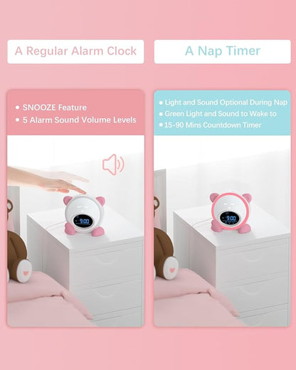 OK to Wake Clock for Kids, Sleep Training Clock with Night Light and Sound Machine, Kids Alarm Clock for Bedrooms (Pink)