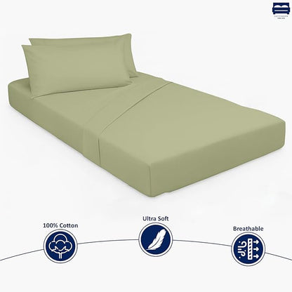 Cottingon 33"x75" Cot Sheet and Pillow Case 4 Piece Set, 100% Egyptain Cotton Soft Bedding Perfect for Rollaway, Folding, Guest Bed Frame, Fits Upto 7" Deep Mattress, Sage Solid