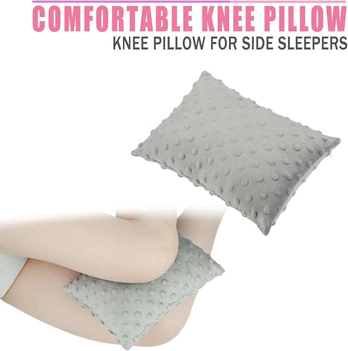 2 Pcs Soft Knee Pillow for Side Sleepers, Pressure Pillows Between Legs 11"x7" Small Knee Pillow Joints Cushion for Sleeping Hip and Back Pain, Minky Dot Light Gray