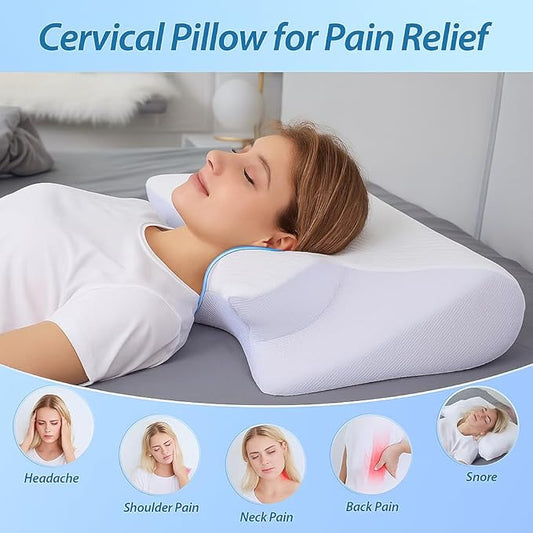 Pillow for Sleep Apnea, Cervical Neck Traction Pillow, 2-in-1 Orthopedic Memory Foam Pillows for Neck Pain Relief, for All Sleeping Positions, Breathable and Not Stuffy (Blue)