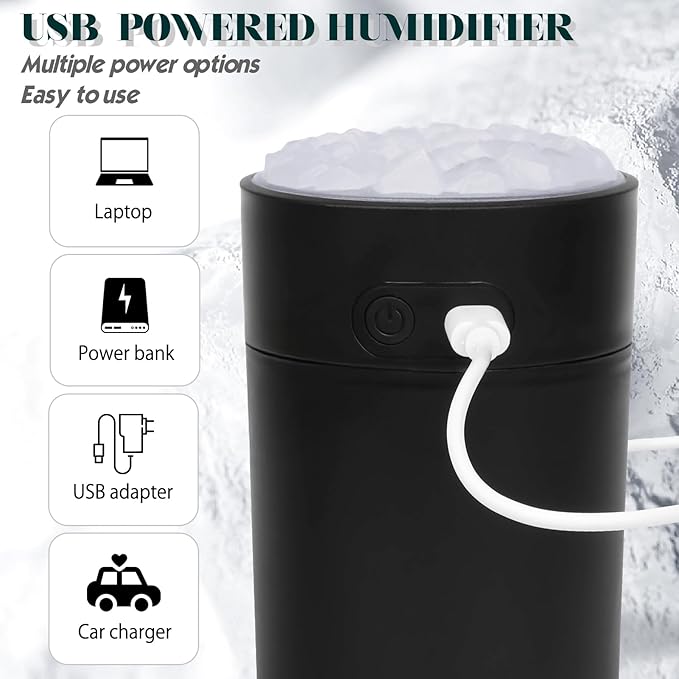 Portable Mist Humidifier Auto Shut-Off USB Powered 220ml Small Desktop Humidifiers with Colorful Light 2 Cool Spray Modes for Bedroom Office Car (Black)