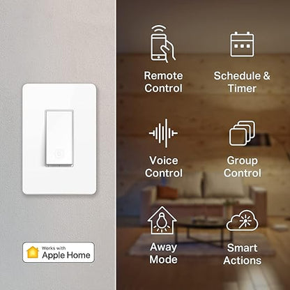 Kasa Apple HomeKit Smart Light Switch KS200, Single Pole, Neutral Wire Required, 2.4GHz Wi-Fi Light Switch Works with Siri, Alexa and Google Home, UL Certified, No Hub Required, White