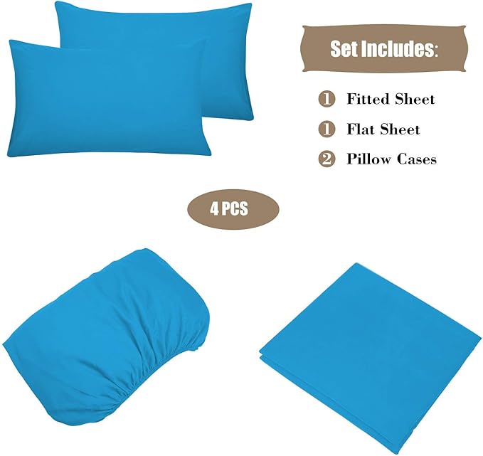 Best Season 4 Piece Bed Sheet Set (Queen,Dark Teal 1 Flat Sheet,1 Fitted Sheet and 2 Pillow Cases,100% Brushed Microfiber 1800 Luxury Bedding,Deep Pockets,Extra Soft & Fade Resistant