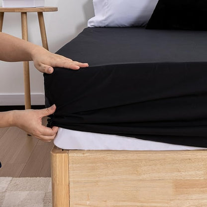 Holawakaka Full Waterproof Mattress Protector Black Fitted Sheet Breathable Bed Mattress Pad Cover, 14" Deep Pocket (Black, Full)