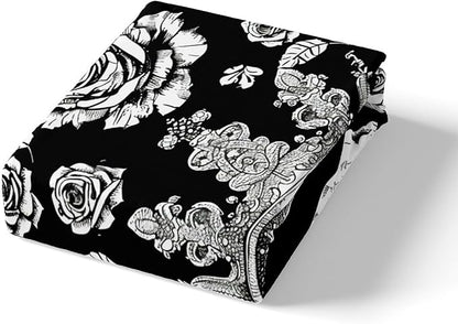 Manfei Floral Skull Kids Sheet Set Queen Size, Gothic Skull Crown Flower Bed Sheet Set 4pcs (Fitted Sheet, Flat Sheet, 2 Pillowcases), Halloween Theme Bedding Set for Boys Girls Bedroom Decor