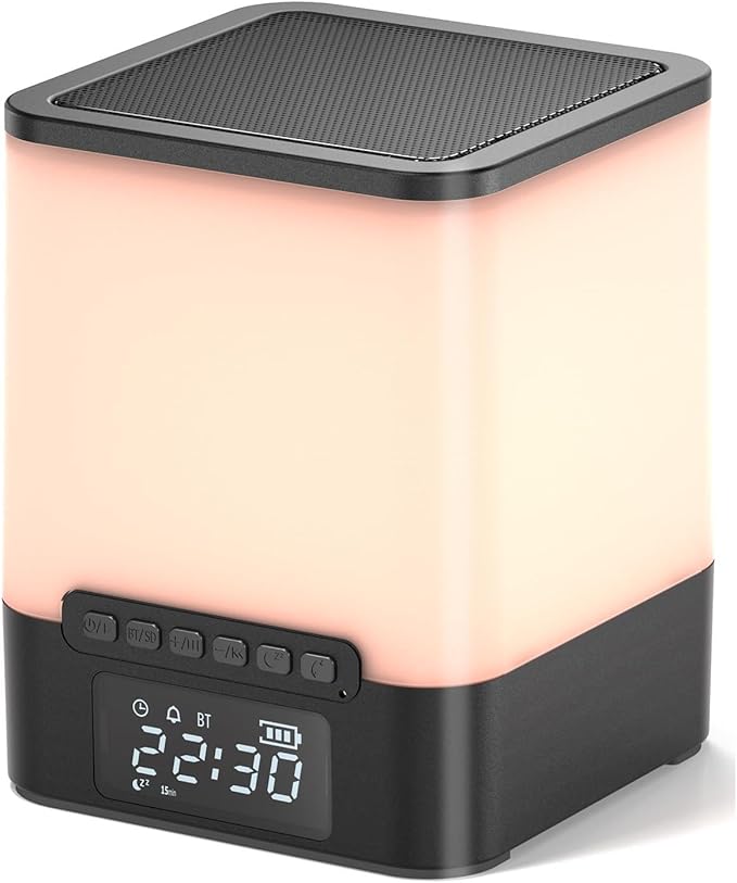 winshine Alarm Clock for Bedroom, RGB Night Light Bluetooth Speaker with Music Rhythms, Wake-up Alarm Clock with Sound and Light, 12 or 24 Hr AutoOff Touch Control, Gift for Teens Girls or Boys, Black