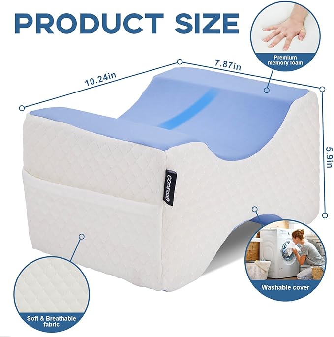 Side Sleeper Pillow, Knee Pillow for Side Sleepers, Sciatica Pain Relief Pillow (Blue)