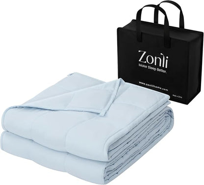ZonLi Weighted Blanket 15lbs (48''x72'', Twin Size, Cambridge Blue), Cooling Weighted Blankets for Adults, High Breathability Heavy Blanket, Soft Material with Premium Glass Beads