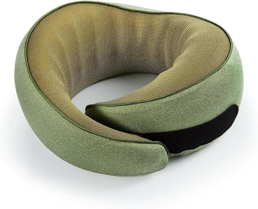 Travel Pillow, 100% Pure Memory Foam Neck Pillow for Airplanes, Comfortable Breathable Cover, Travel Essentials for Plane, Car, Train and Home, Olive Green