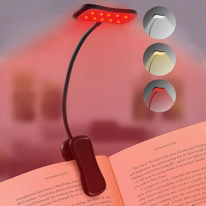 630nm Red Book Light - Zero Blue Light, Rechargeable Clip On Red Reading Light for Reading at Night, Poratble Dimmable LED Book Lamp, Perfect for Travel Nursing Studying