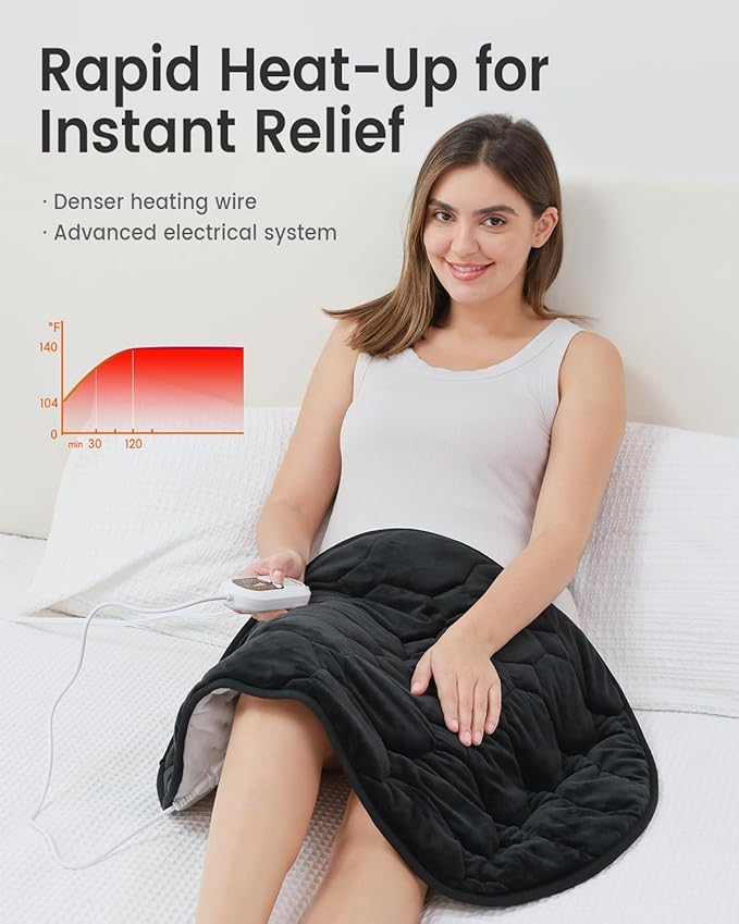 immtree Weighted Heating Pad for Period Cramps, 29" x 24" Extra Large Electric 7lbs Heated Pads, Back Shoulder Knee Abdomen Pain Relief, Soft Heavy Lap Blanket, Warm Christmas Gift, 7 Pounds, Black
