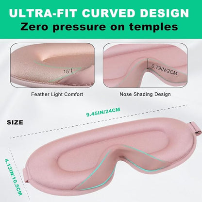 3D Sleep Mask for Side Sleepers, Blackout & Zero Pressure - Breathable Memory Foam, Adjustable Strap - for Travel, Yoga & Meditation Pink