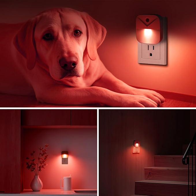 KINUR 6 Pack LED red Night Lights Plug into Wall, Dusk to Dawn Sensor Automatic on and Off, Energy efficient, Soft Glow nightlights for Kids, Nursery, Bedroom, Bathroom, Hallway, Stairs, Kitchen