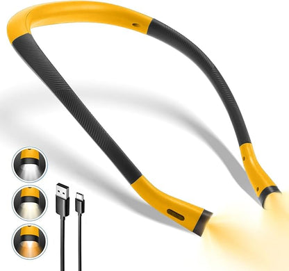 Neck Reading Light Rechargeable, 6 Brightness Levels 3 Colors Amber Book Light for Reading in Bed, 80H Working, Hands-Free for Reading, Crocheting, Repairing and Camping (Yellow)