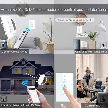 MoesGo WiFi RF Smart Light Dimmer Switch 2/3 Way Muilti-Control Association Smart Life/Tuya APP Relay Status Backlight Switch Off RF Remote Control,Compatible with Alexa Google Voice Assistants White
