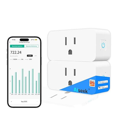 Smart Pro Series Energy Monitoring Plug 15A, Work with Alexa and Google Home, Smart Outlet Time Schedule with APP Remote Control, 2.4GHz Wi-Fi Only, ETL FCC Listed 2Pack