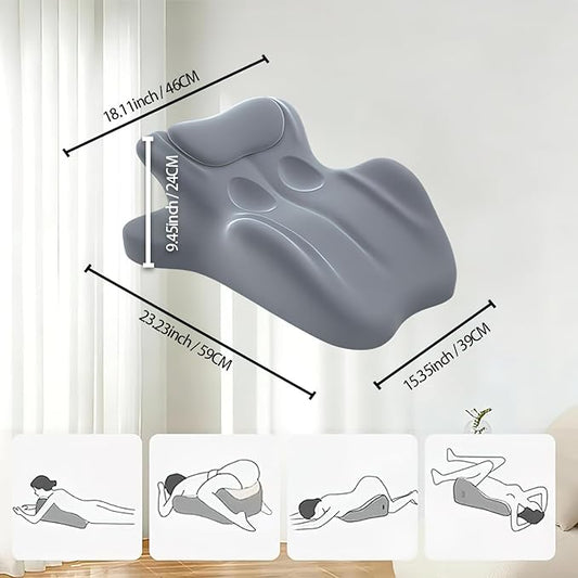 Multifunctional Pillow, Featuring Breathable Memory Foam Waist Support, Large Size with high Resilience, Provides Comprehensive Support，for All Postures (Grey)