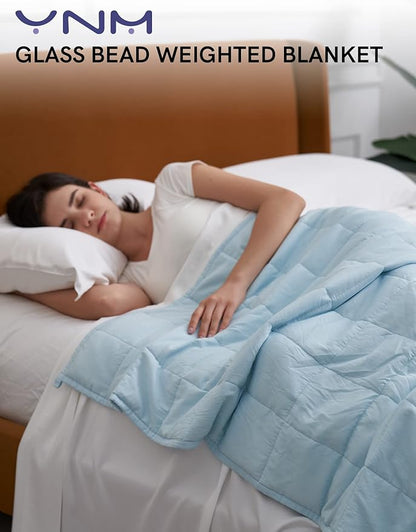 YnM Weighted Blanket,Heavy 100 Percent Oeko-Tex Certified Cotton Material, Bed Blanket for One Person of 190lbs, Ideal for Queen/King Bed (60x80 Inches, 20 Pounds, Light Blue)