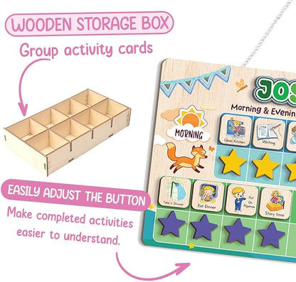 Wooden Chore Chart for Kids Visual Schedule, Routine Chart for Kids, Morning Bedtime Routine Chart for Toddlers Ages 2-4, Daily Kids Schedule Board for Home (13)
