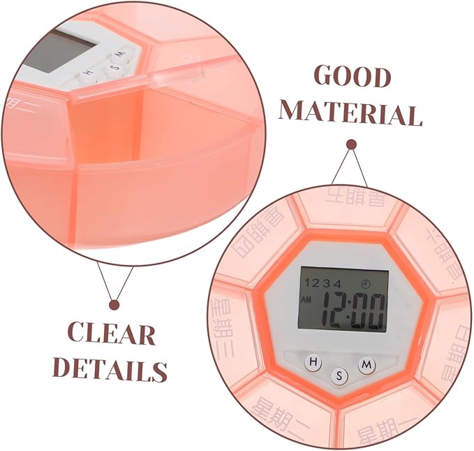 Didiseaon 2pcs Compact Travel Pill Organizer with Alarm Reminder Day Automatic Medication Dispenser Portable Case with Compartments for Daily Vitamins and Supplements