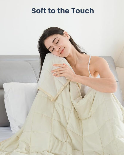 Drewin Weighted Blanket 20lbs, Weighted Blanket Queen Size for Deep Sleep Perfect for 190-220 lbs, Cooling Weighted Blankets for Adults with Premium Ceramic Bead, All Season, 60 x 80 inches, Beige