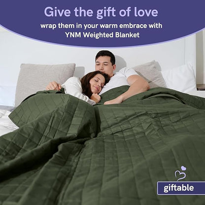 YnM Cotton King Size Weighted Blanket for Adults (88x104 Inches, 20 Pounds, Army Green), Smallest Compartments with Cooling Glass Beads,Heavy Blanket for Two Persons of 90~160lbs on Queen or King Bed