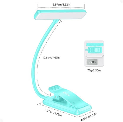 Gritin 19 LED Rechargeable Book Light for Reading in Bed with Memory Function- Eye Caring 3 Color Temperatures,Stepless Dimming Brightness,90 Hrs Runtime Clip on Light for Book Lovers-Blue