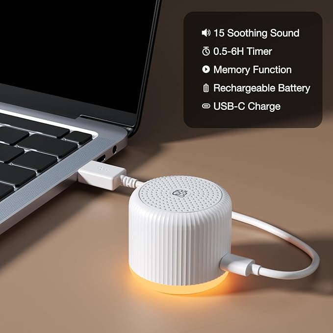 Portable Sound Machine,Travel Sound Machine with Light,15 Non-Looping Sound Timer and Memory Play, Mini White Noise Machine for Sleeping Office Privacy Travel Gift
